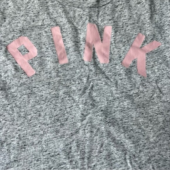 PINK logo crop t shirt in gray and light pink size xs - Picture 2 of 7